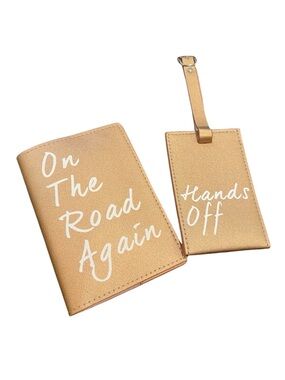 Leather Passport Holder and Luggage Tag Set Rose Gold